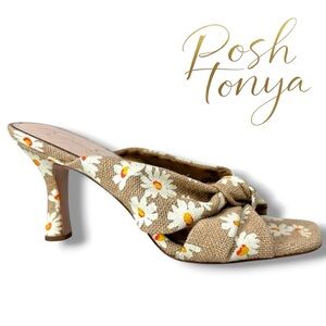 Jessica Simpson Mayxie Daisy Square Toe Knotted Heel Sandals Sz 9 Coastal Chic